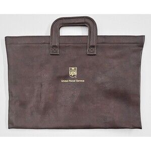 UPS Leather Portfolio Briefcase Brown Document Bag Shield Logo Vintage  70s/80s